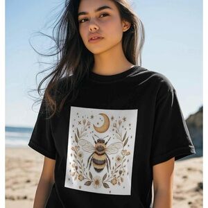 Black T-Shirt with Bee and Moon Design